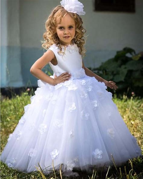 Cute Ball Gown White Flower Girl Dresses For Weddings Hand Made First