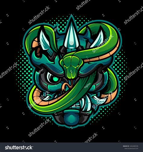 Oni Head Mascot Logo Green Snake Stock Vector Royalty Free 1692408109