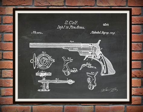 1839 colt revolver patent print invented by sam colt firearms wall decor poster western