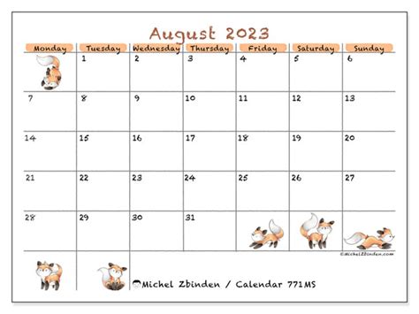 August 2023 Printable Calendar “south Africa Ms” Michel Zbinden Za