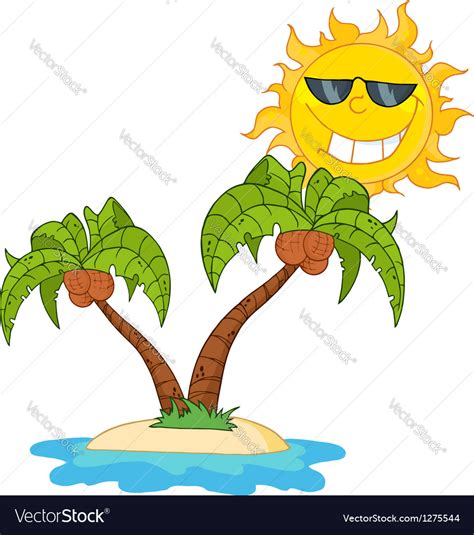 Cartoon Island With Two Palm Tree Royalty Free Vector Image