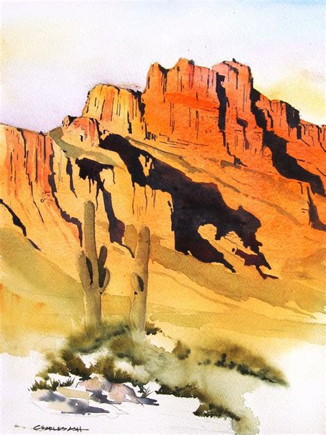 Superstition Mountains Original Watercolor Painting Etsy Desert