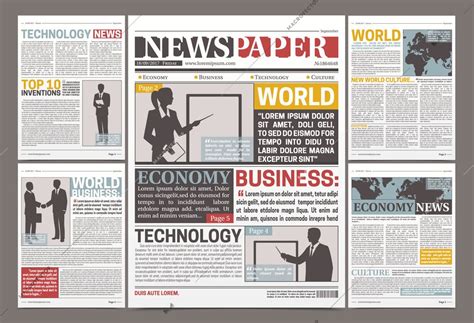 Newspaper Template Design With Financial Articles News And Advertising