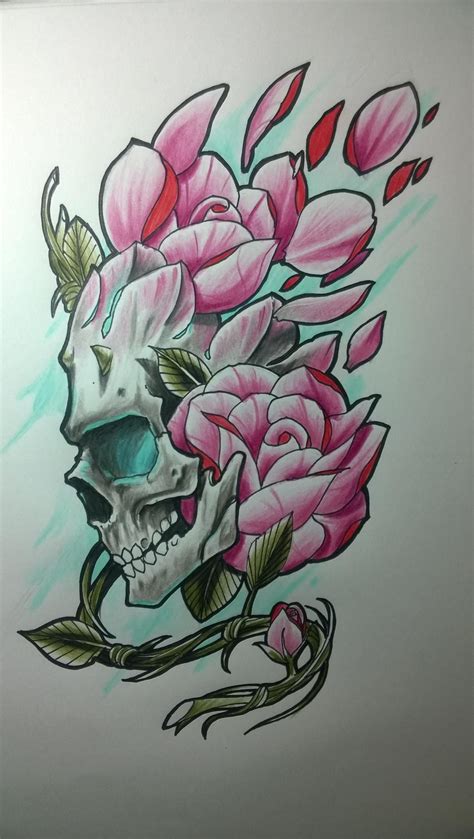 Skull And Roses By Leandroibalo On Deviantart Tattoos Skull Tattoo