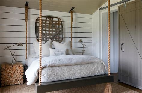 If you have exposed ceiling beams, hanging the bed just got a lot easier. Suspended Rope Bed - Country - Bedroom