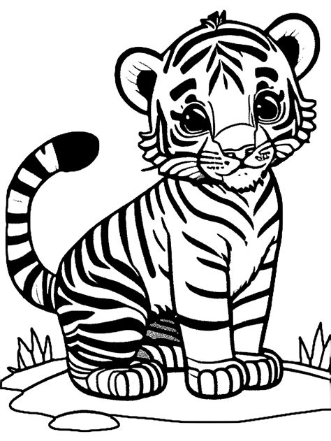 Cute Tiger Coloring Page With Jungle Background · Creative Fabrica