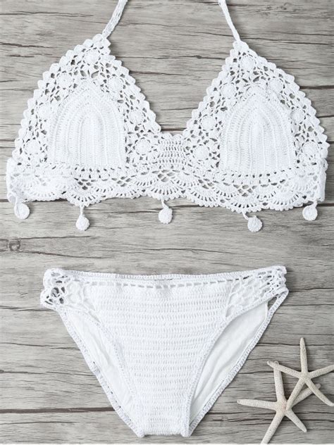 2018 mesh crocheted bikini in white s zaful