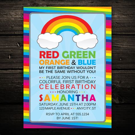 Colorful Rainbow Birthday Party Invitation Print Your Own
