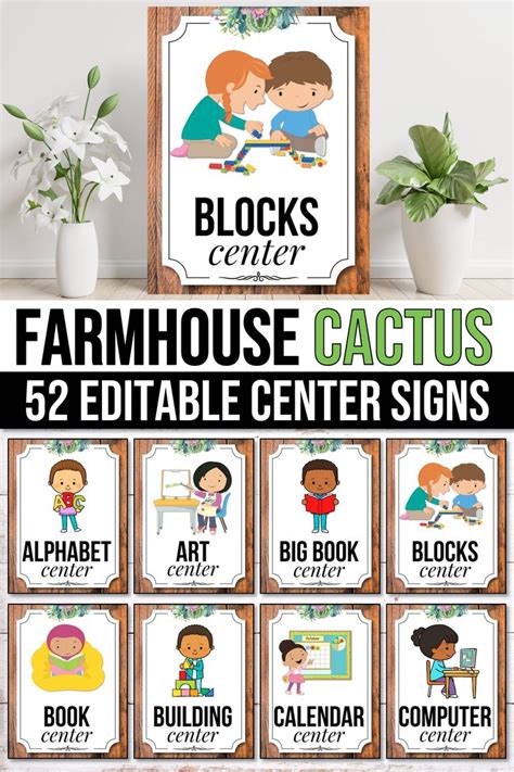 Editable Center Signs Editable Center Signs For Preschool Cactus Decor