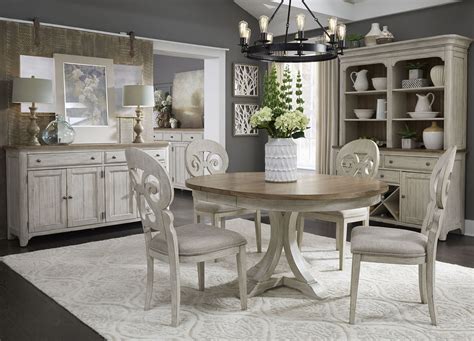 Farmhouse Reimagined Antique White Extendable Oval Dining Room Set From