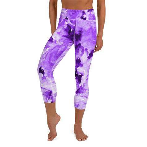 1 Purple Floral Yoga Capri Leggings Abstract Flower Print Womens Capri Heidi Kimura Art