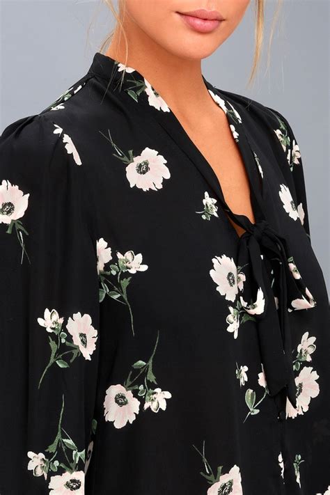 On The Spot Black Floral Print Button Up Top Black Floral Blouse