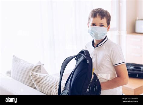 Child Boy Packing His School Backpack At Home Stock Photo Alamy