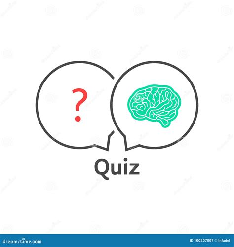 Thin Line Quiz Icon With Brain Stock Vector Illustration Of