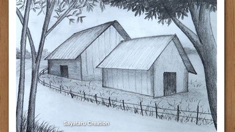 How To Draw A Village Scenery With Pencil Step By Step Pencil Sketch