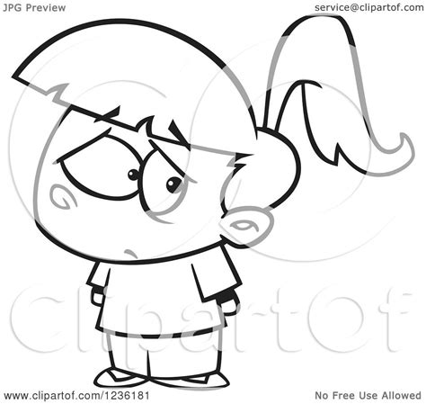 Clipart Of A Black And White Sad Rejected Girl Royalty Free Vector