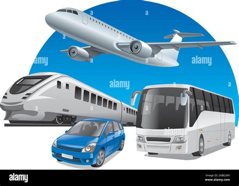 Illustration Of Transport For Travel Car Train Bus And Airplane