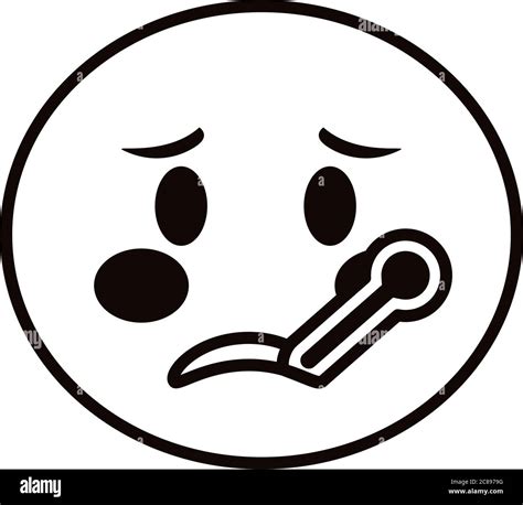 Sick Emoji Face With Thermometer Classic Line Style Icon Vector