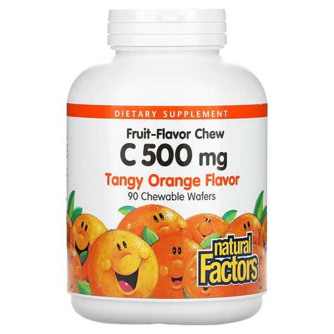 Natural Factors Fruit Flavor Chew Vitamin C Tangy Orange 500 Mg 90 Chewable Wafers