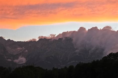Wallpaper Trees Light Sunset Sky Sun Mist Mountain Alps