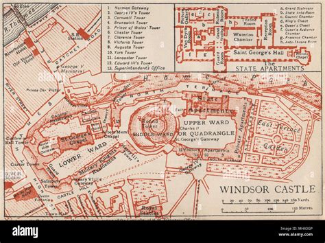 Windsor Castle Vintage Map Plan Berkshire 1947 Old Vintage Chart