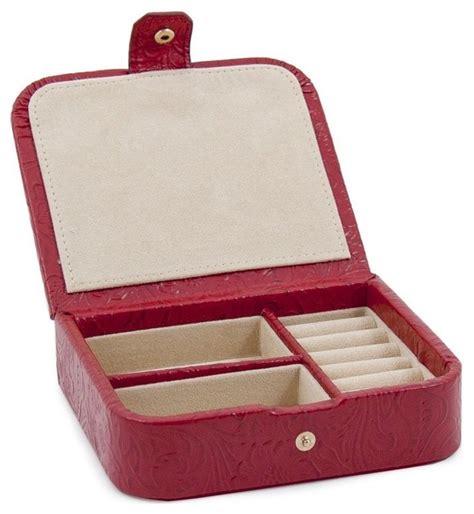Red Flower Leather Jewelry Case With Snap Closure Contemporary