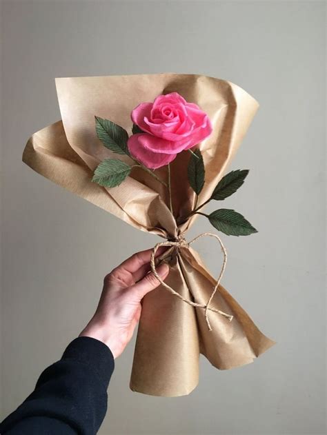 Wrapped Single Stem Paper Flower Rose Etsy Single Rose Bouquet