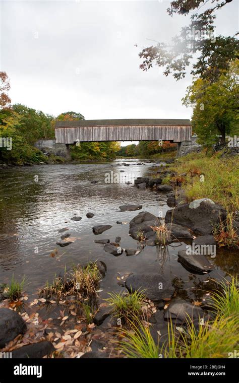 Covered Bridge In Maine Stock Photo Alamy