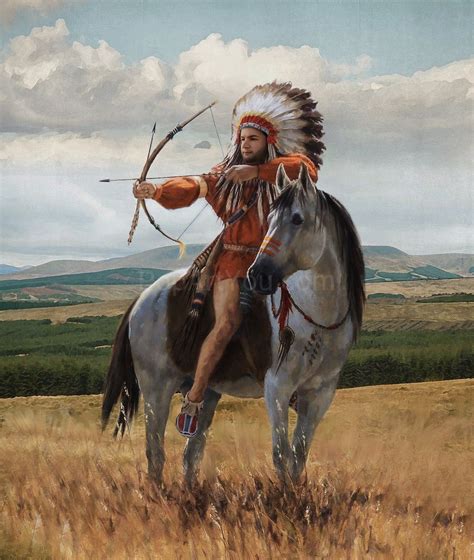 Native American On Horseback Male Portrait Native American Horses
