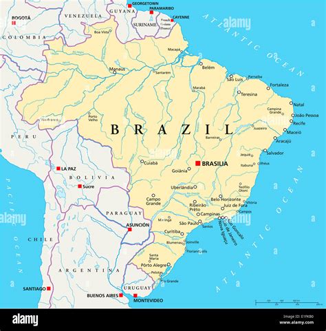 Brazil Political Map With Capital Brasilia National Borders Most