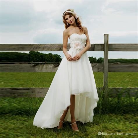 Sweetheart High Low Cowgirl Country Wedding Dress With Removable Flower Sash High Low Wedding