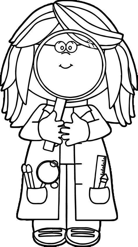 Nice Kid Scientist Looking Through Magnifying Glass Coloring Page