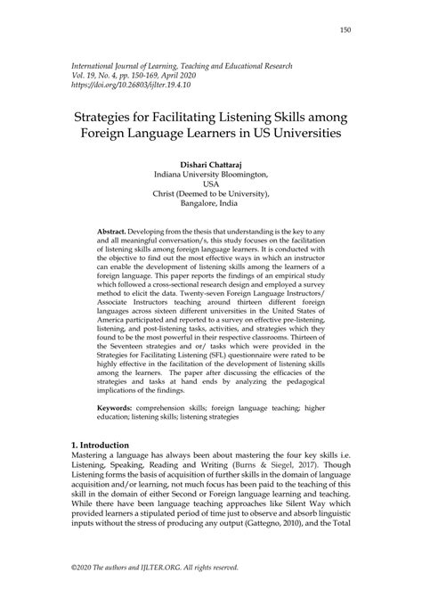 Pdf Strategies For Facilitating Listening Skills Among Foreign Language Learners In Us