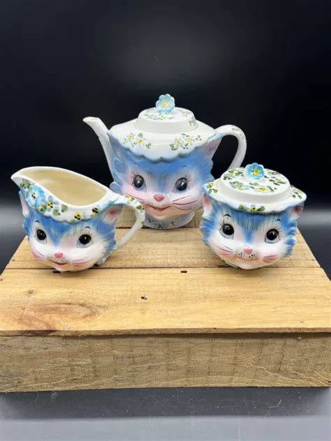 Vintage Ceramic Big Eye Kitty Cat Miss Priss Lefton Tea Set Japan Kitschy 19900 Picclick