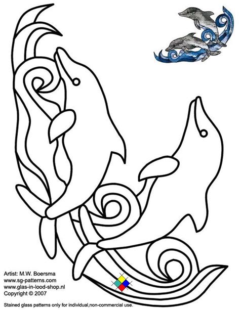 Stained Glass Patterns For Free ★ Glass Pattern 037 Dolphin ★ Шаблоны