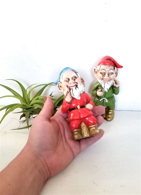 Set Of Vintage Solid Ceramic Gnome Figurines Collectible Knick Etsy