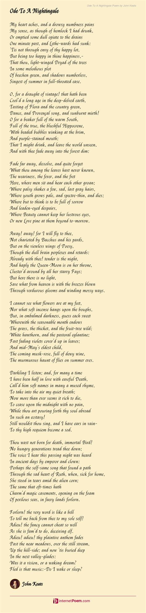 Ode To A Nightingale Poem By John Keats