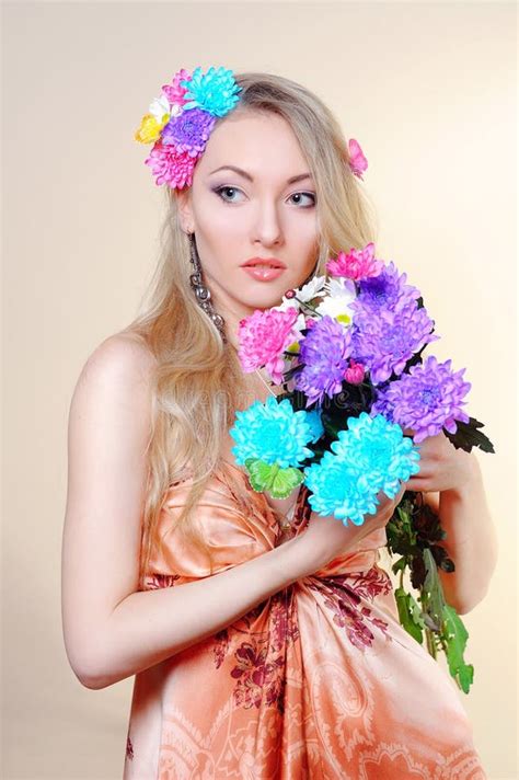 Beautiful Girl With Flowers In Her Hair Spring Stock Photo Image Of