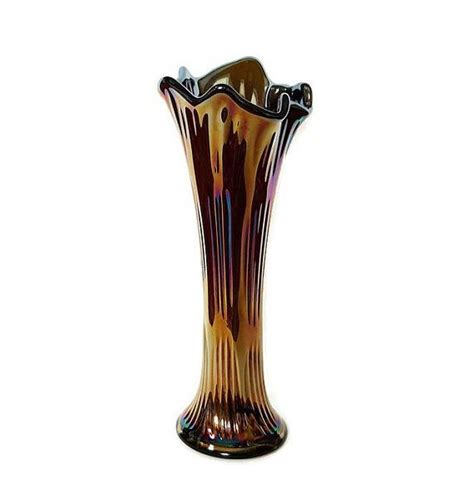 Vintage Fenton Carnival Glass Vase Tall Swung Fluted Vase In Etsy Carnival Glass Fluted