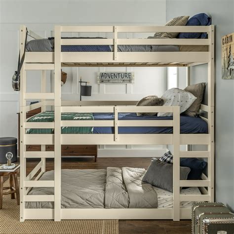 Manor Park Solid Wood Triple Bunk Bed Twin Over Twin White Walmart
