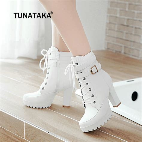 Women Boots Women Lady Chunky Platform Ankle Boots Mid Block High Heel