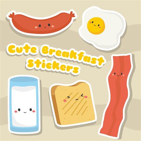 Premium Vector Cute Kawaii Breakfast Sticker Set