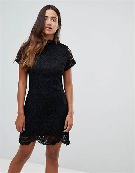 Girl In Mind Lace High Neck Short Sleeve Mini Dress Asos