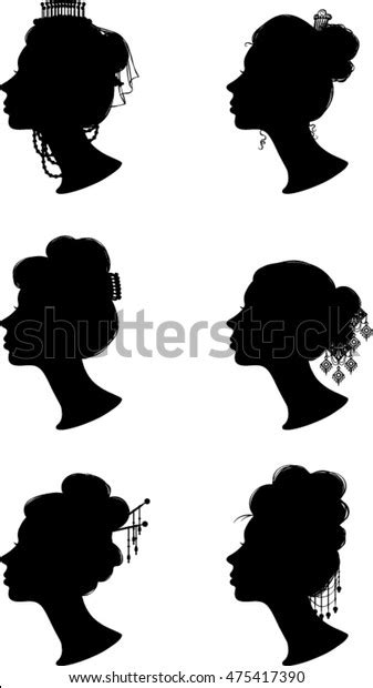 Women Profile Silhouettes Hair Updo Vector Stock Vector