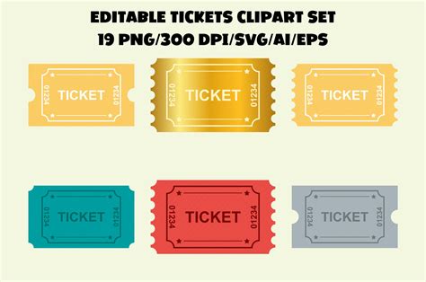 Tickets Clipart Set Editable Coupons Pack Ai Esp Png Svg Etsy