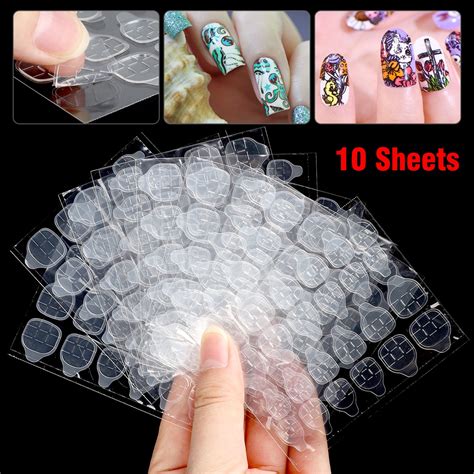 Tsv 10 Sheets 240pcs Double Side Nail Adhesive Tabs Adhesive Nail Glue