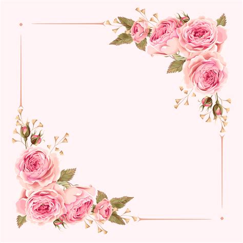 Vector Watercolor Painted Pink Wedding Flowers Border Background