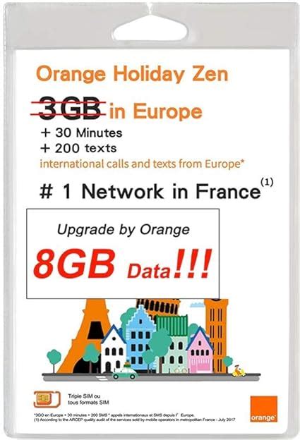Orange Holiday Europe Prepaid Sim Card 8gb Internet Data In 4glte