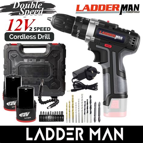 perkakas rumah package ladderman 12v 2 speed cordless drill screwdriver with li ion battery