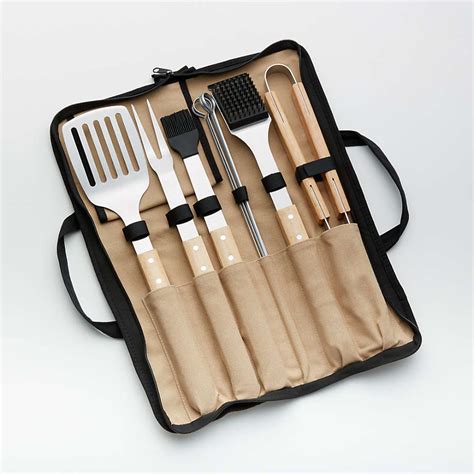 wood handled 9 piece barbecue tool set reviews crate and barrel